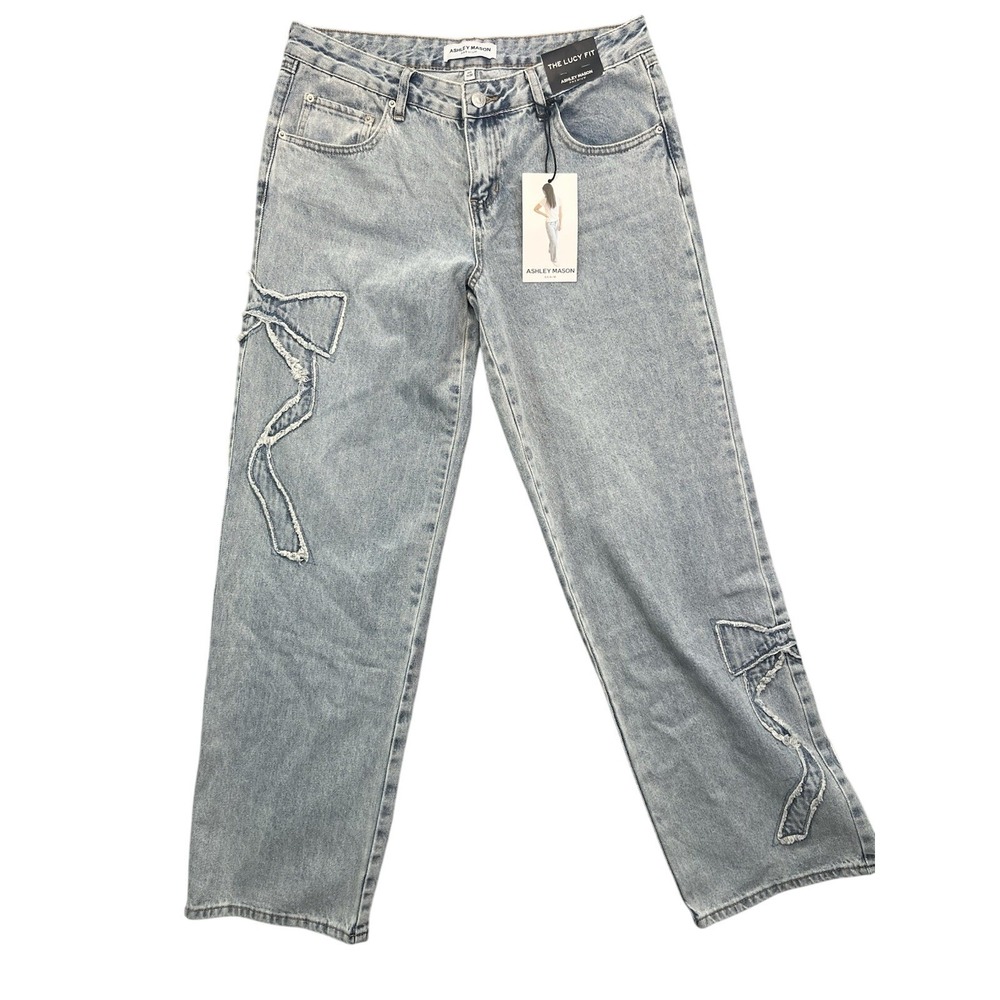 Ashley Mason Premium Jean Women 11/30 34x32‎ The Lucy Fit Relaxed Bow Light Blue